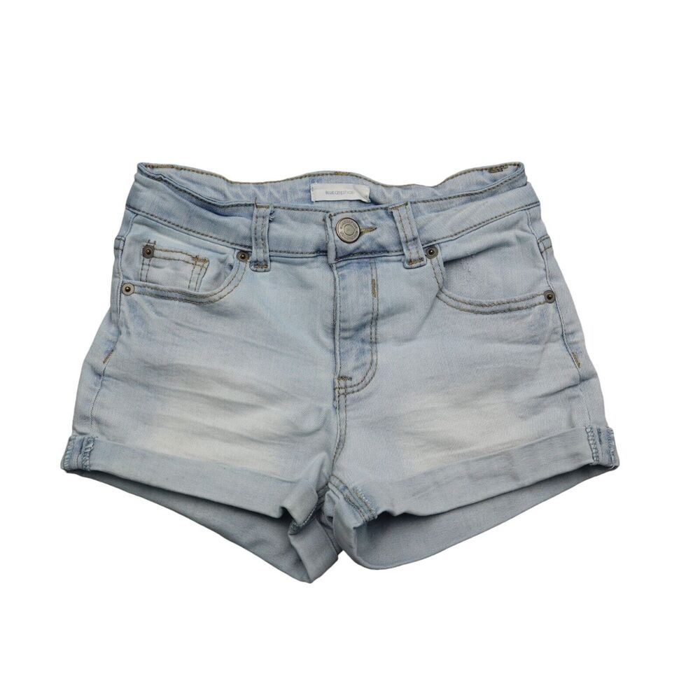 Blueasphalt Shorts Womens 24 Blue Mid Rise Flat Front Button Zip Denim Hot Pants